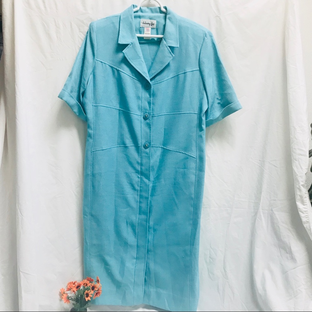 Vintage Plus Size Henry Lee Button Down Teal Dress